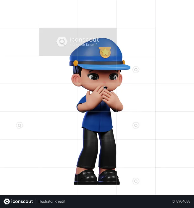 Afraid Policeman  3D Illustration