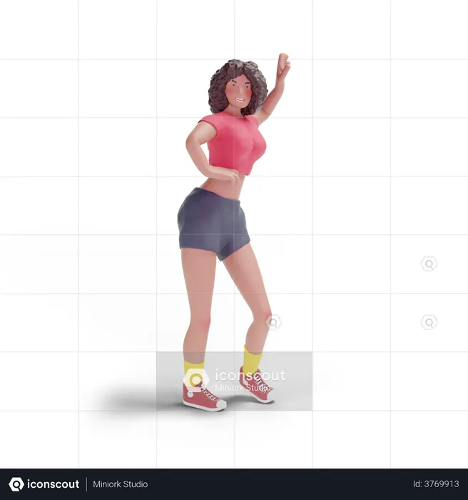 African American teenage girl dancing  3D Illustration