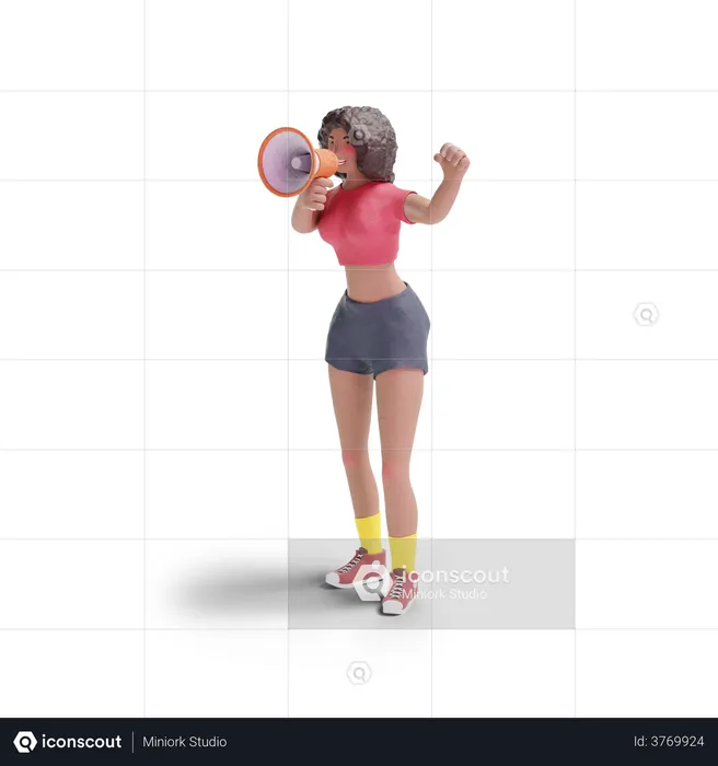 African american teenage girl using megaphone  3D Illustration