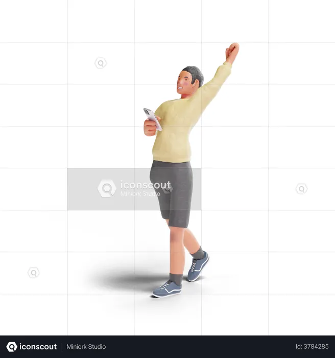 African American teenager boy celebrating with phone  3D Illustration