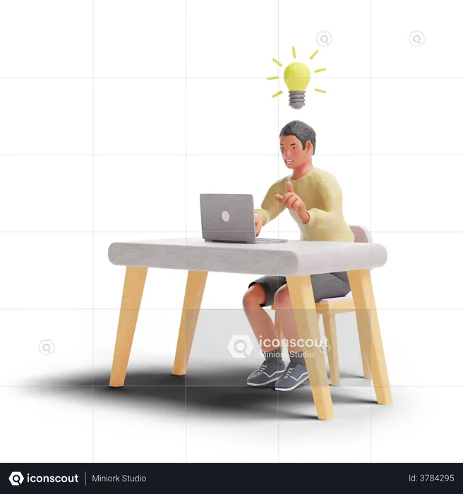 African American teenager boy having idea with laptop  3D Illustration