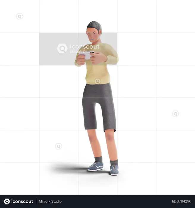 African American teenager boy playing games on smartphone  3D Illustration