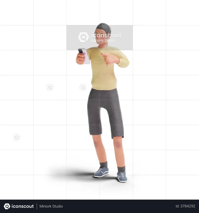 African American teenager boy pointing to smartphone  3D Illustration