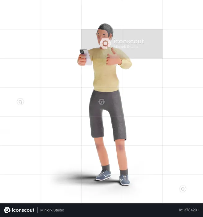 African American teenager boy thumbs up gesture to smartphone  3D Illustration
