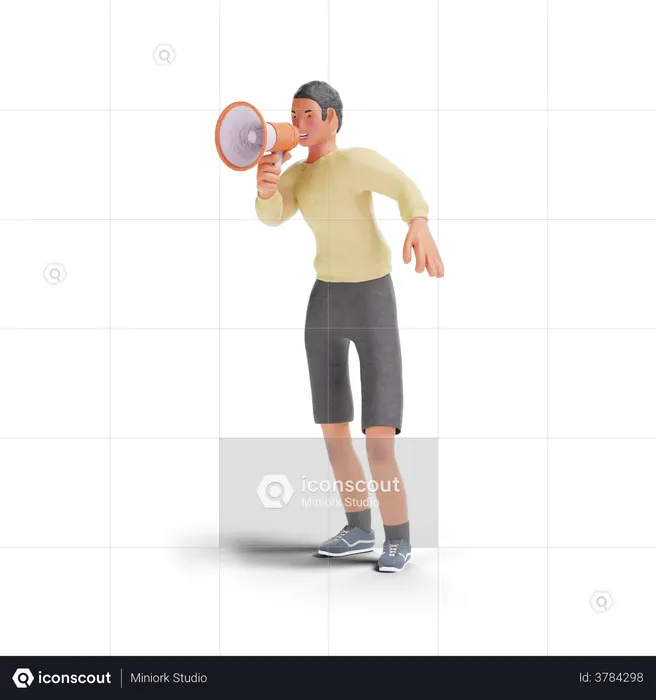 African American teenager boy using megaphone  3D Illustration