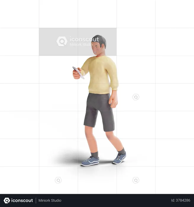 African American teenager boy using phone while walking  3D Illustration