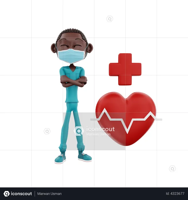 African Male nurse with heart  3D Illustration