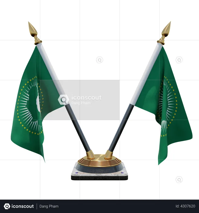 African Union Double Desk Flag Stand Flag 3D Illustration