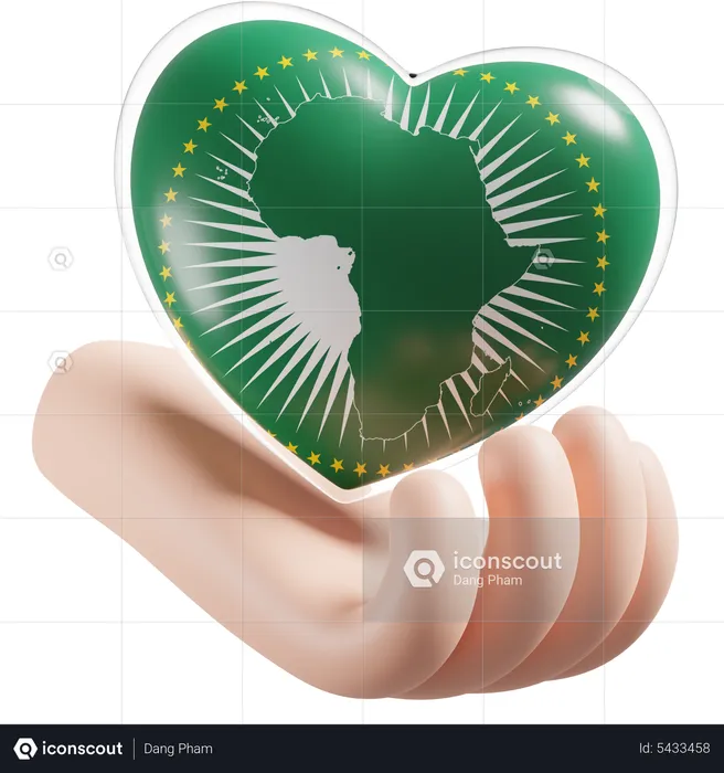 African Union Flag Heart Hand Care Flag 3D Icon