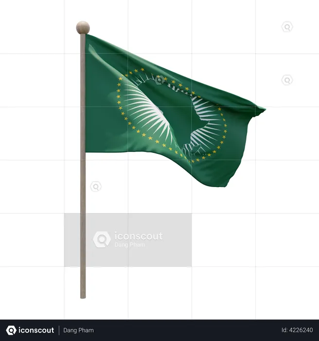 African Union Flag Pole  3D Flag
