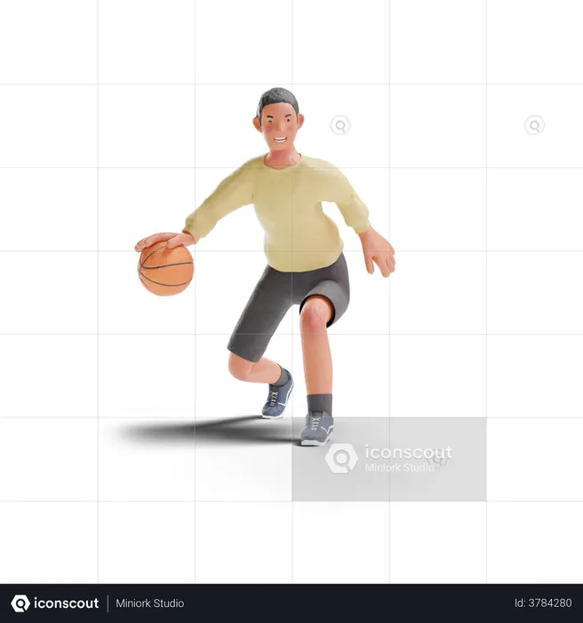 Garçon adolescent afro-américain jouant au basket-ball  3D Illustration
