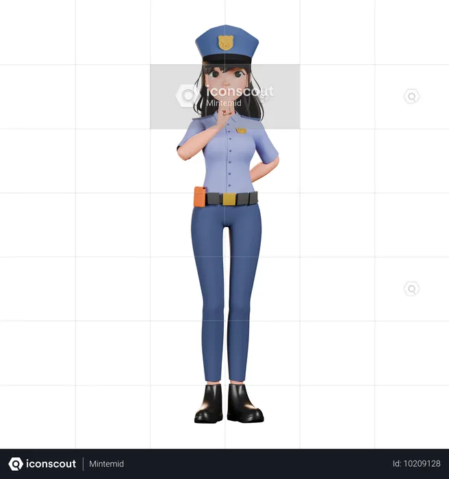 Agente de policía femenina con gesto para ordenar silencio  3D Illustration