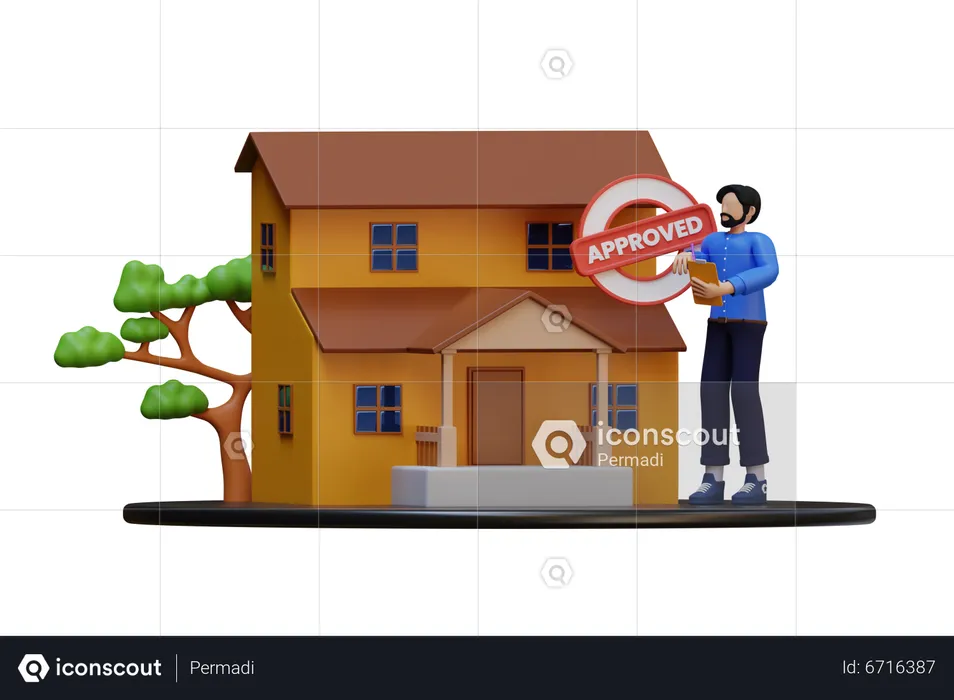 Agentes inmobiliarios con inspección de la casa  3D Illustration