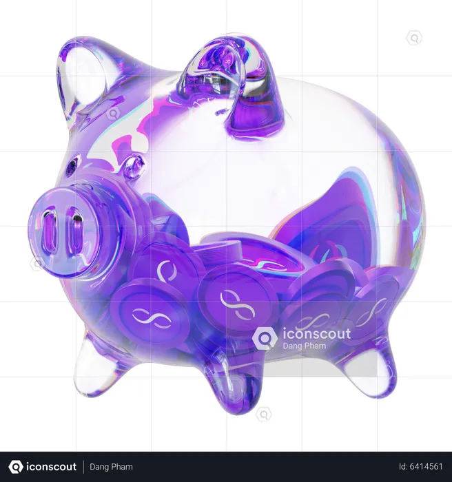 Agix Clear Glass Piggy Bank With Decreasing Piles Of Crypto Coins  3D Icon