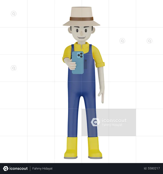 Agriculteur prenant un selfie  3D Illustration