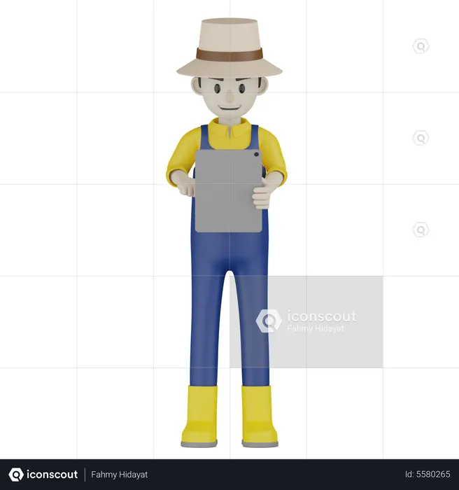 Agricultor escreve relatório  3D Illustration