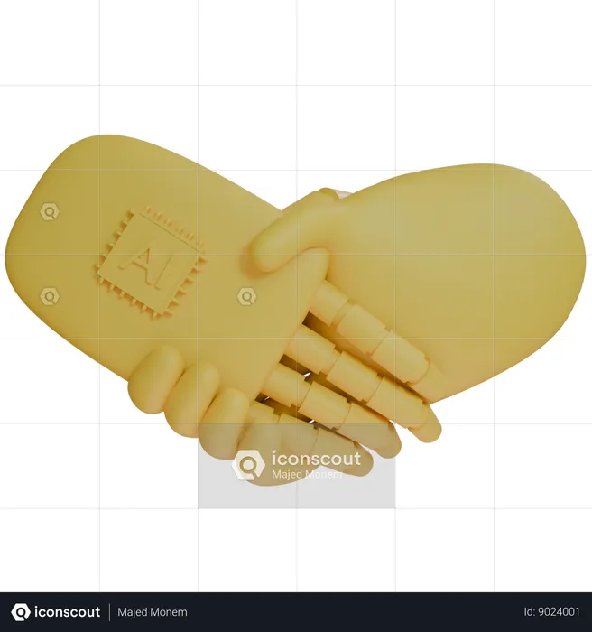 AI Hand Shake com mão humana  3D Icon