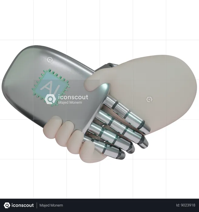 AI Hand Shake com humano  3D Icon