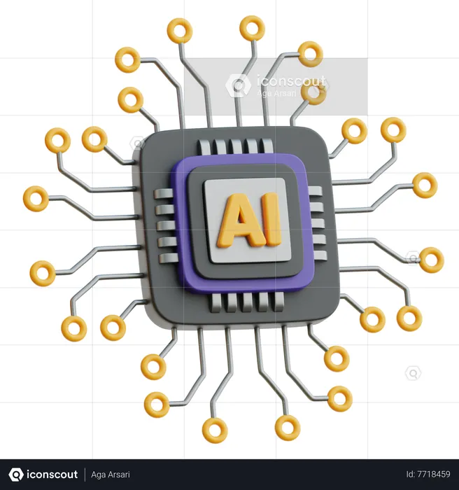 AI Chip Circuit  3D Icon