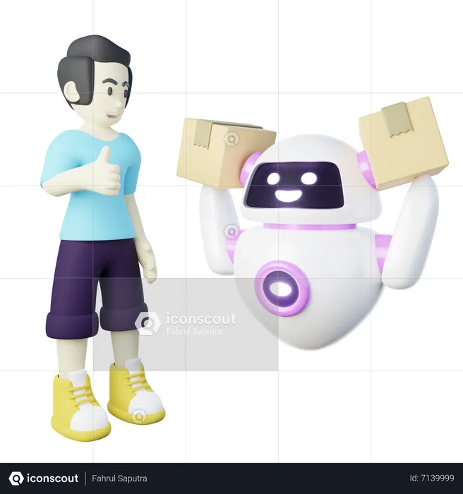 AI Robot Carrying Package  3D Icon
