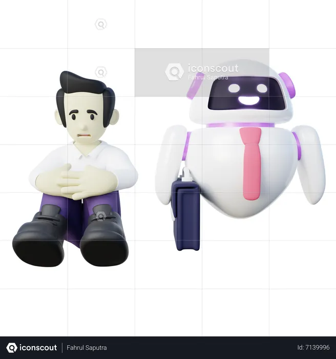 AI Robot Takes Human Job  3D Icon