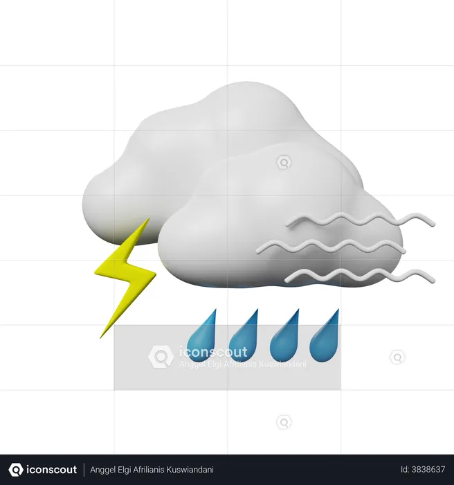 Ain With Thunder And Windy  3D Illustration