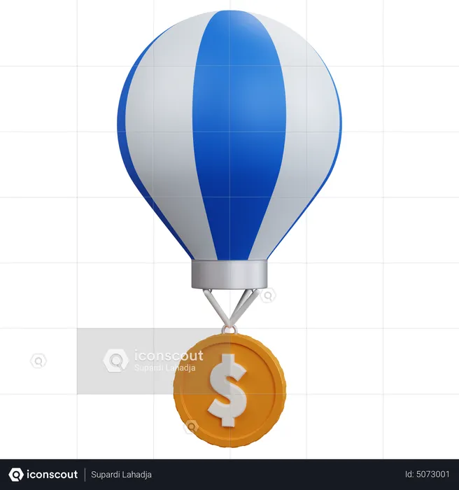 Air Balloon With Coin Dollar  3D Icon