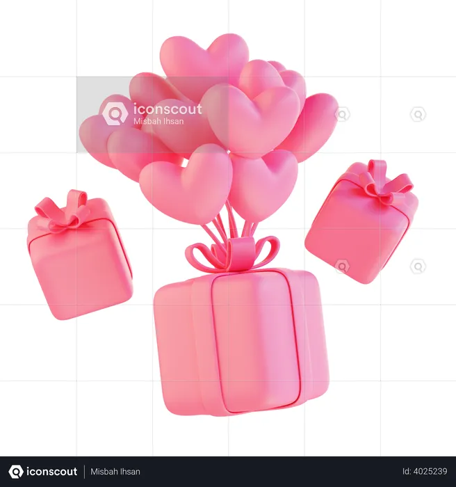 Air delivery of valentine gift  3D Illustration