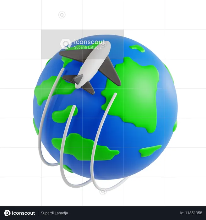 Airplane Flying Around The Globe  3D Icon