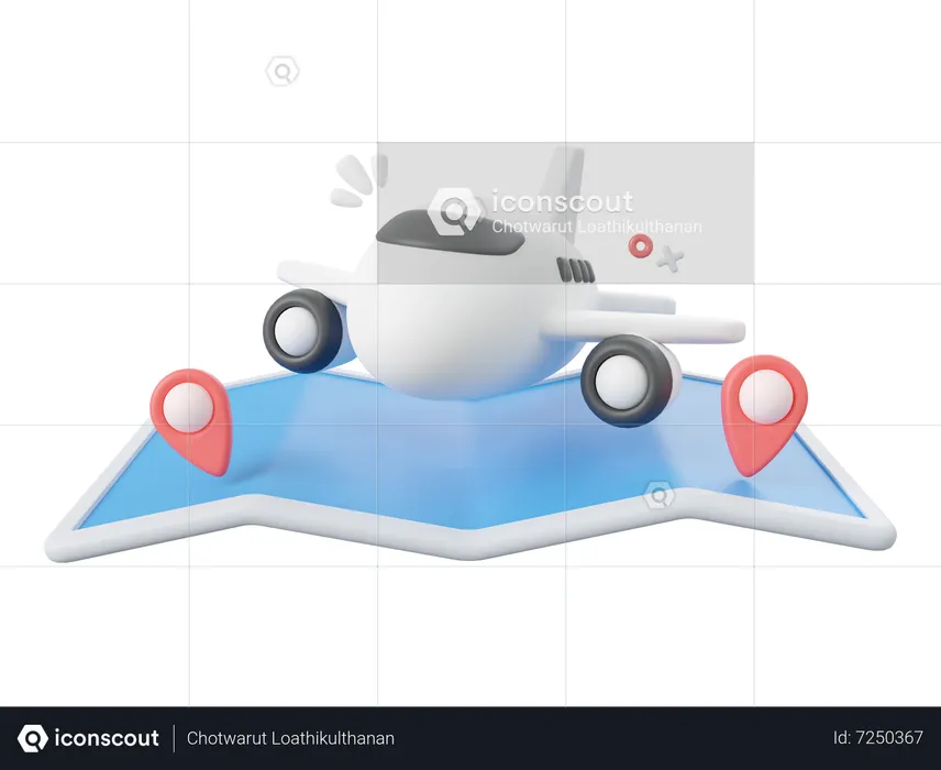 Airplane With Pins On Map  3D Icon