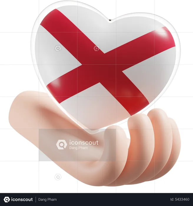 Alabama Flag Heart Hand Care Flag 3D Icon