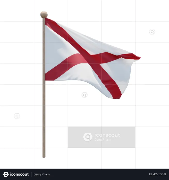 Alabama Flag Pole  3D Flag