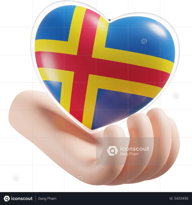 Aland Flag Heart Hand Care Flag 3D Icon