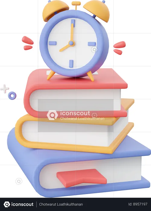 Alarm Clock With Books  3D Icon