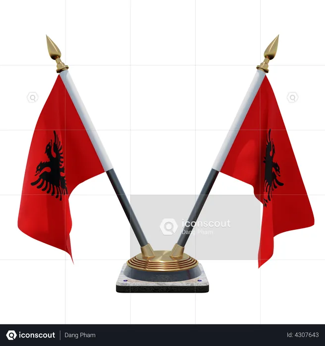 Albania Double Desk Flag Stand Flag 3D Illustration