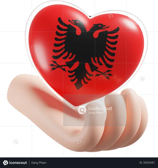 Albania Flag Heart Hand Care Flag 3D Icon