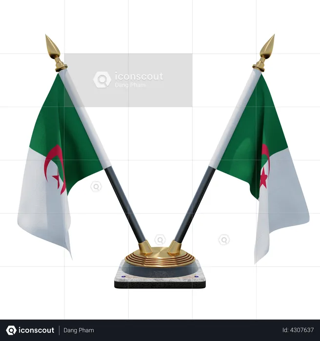 Algeria Double Desk Flag Stand Flag 3D Illustration