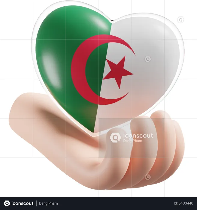 Algeria Flag Heart Hand Care Flag 3D Icon