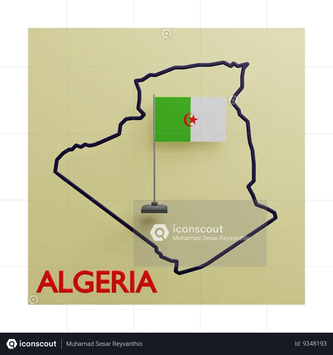 Algeria map Flag 3D Icon