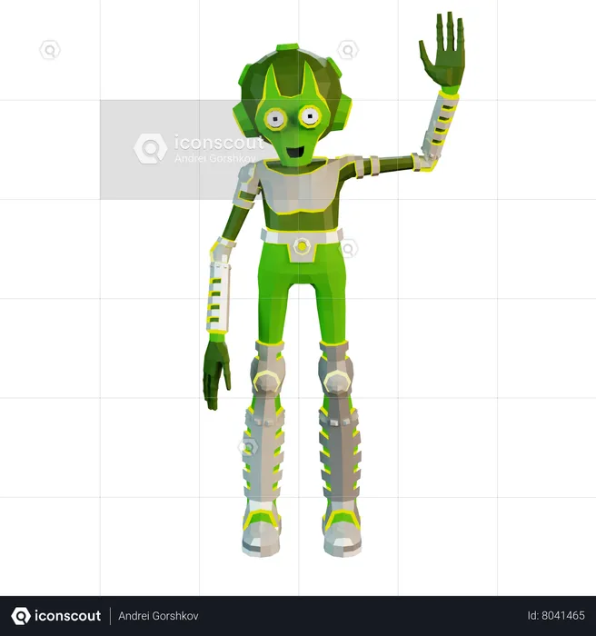 Alien astronaut waving a greeting  3D Illustration