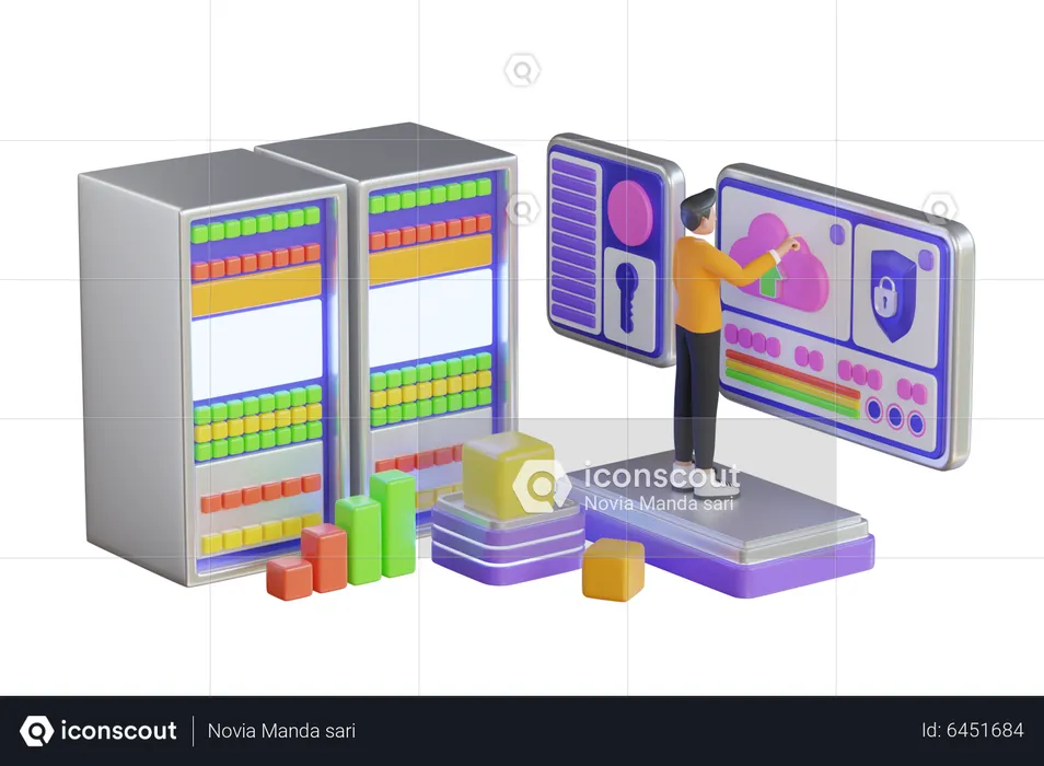 Copia de seguridad en línea de protección de seguridad de datos de almacenamiento en la nube  3D Illustration