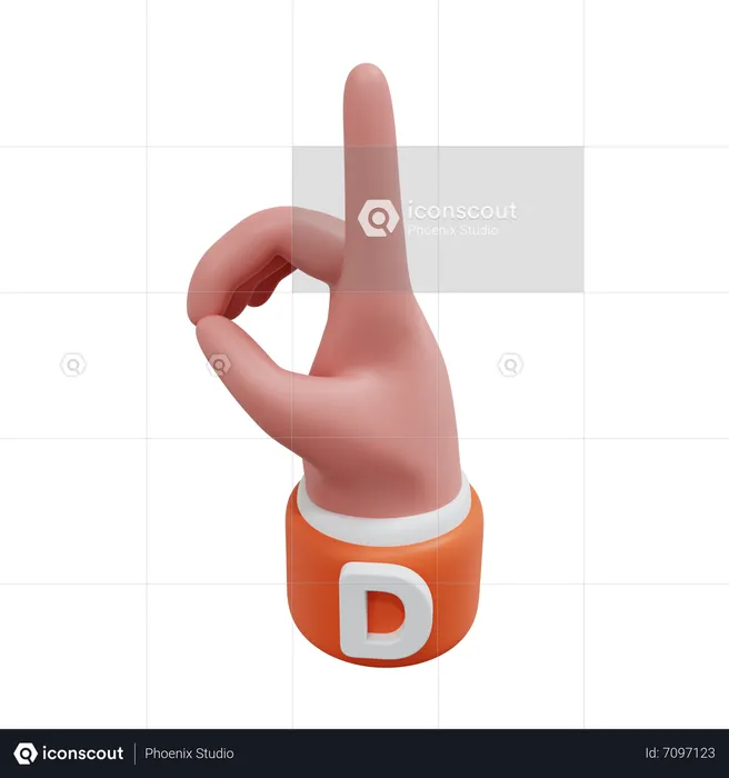 Alphabets Gesture D Emoji 3D Icon