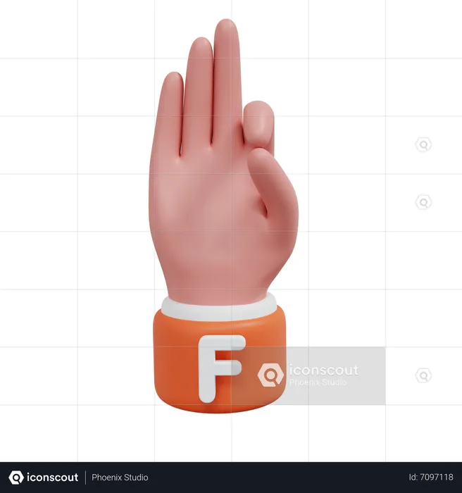 Alphabets Gesture F Emoji 3D Icon