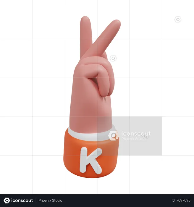 Alphabets Gesture K Emoji 3D Icon