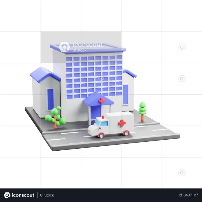 Ambulance At Hospital  3D Icon