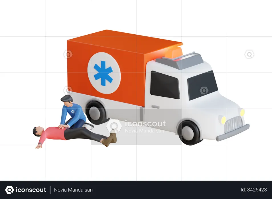 Ambulance aidant un homme inconscient sur la route  3D Icon