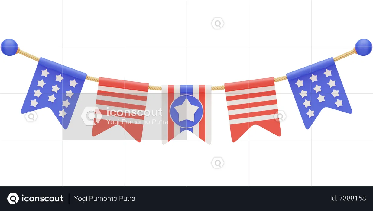 America Flags Ornament  3D Icon