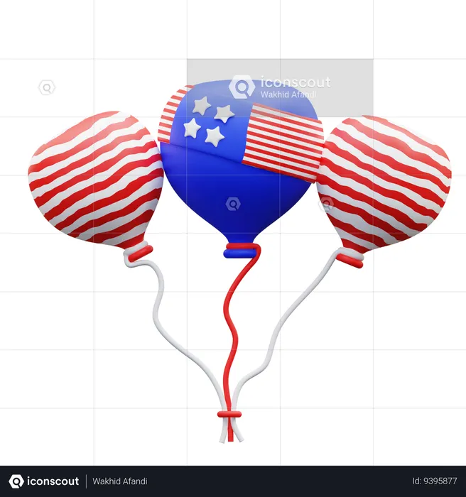 American Flag Balloons  3D Icon