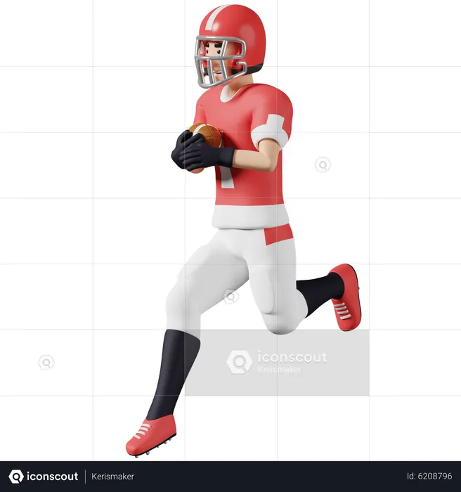 American football player Hold a ball and jump  3D Illustration
