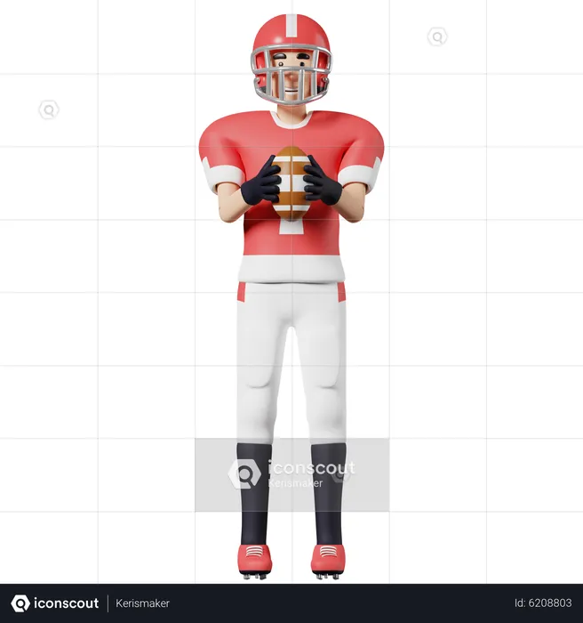 American football player Hold a ball with both hands  3D Illustration